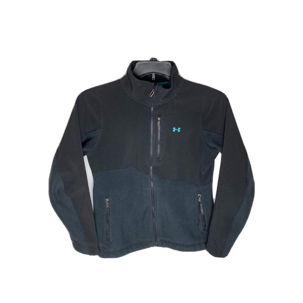 Under Armour‎ black fleece zip-up jacket with Teal accents Women’s Medium.